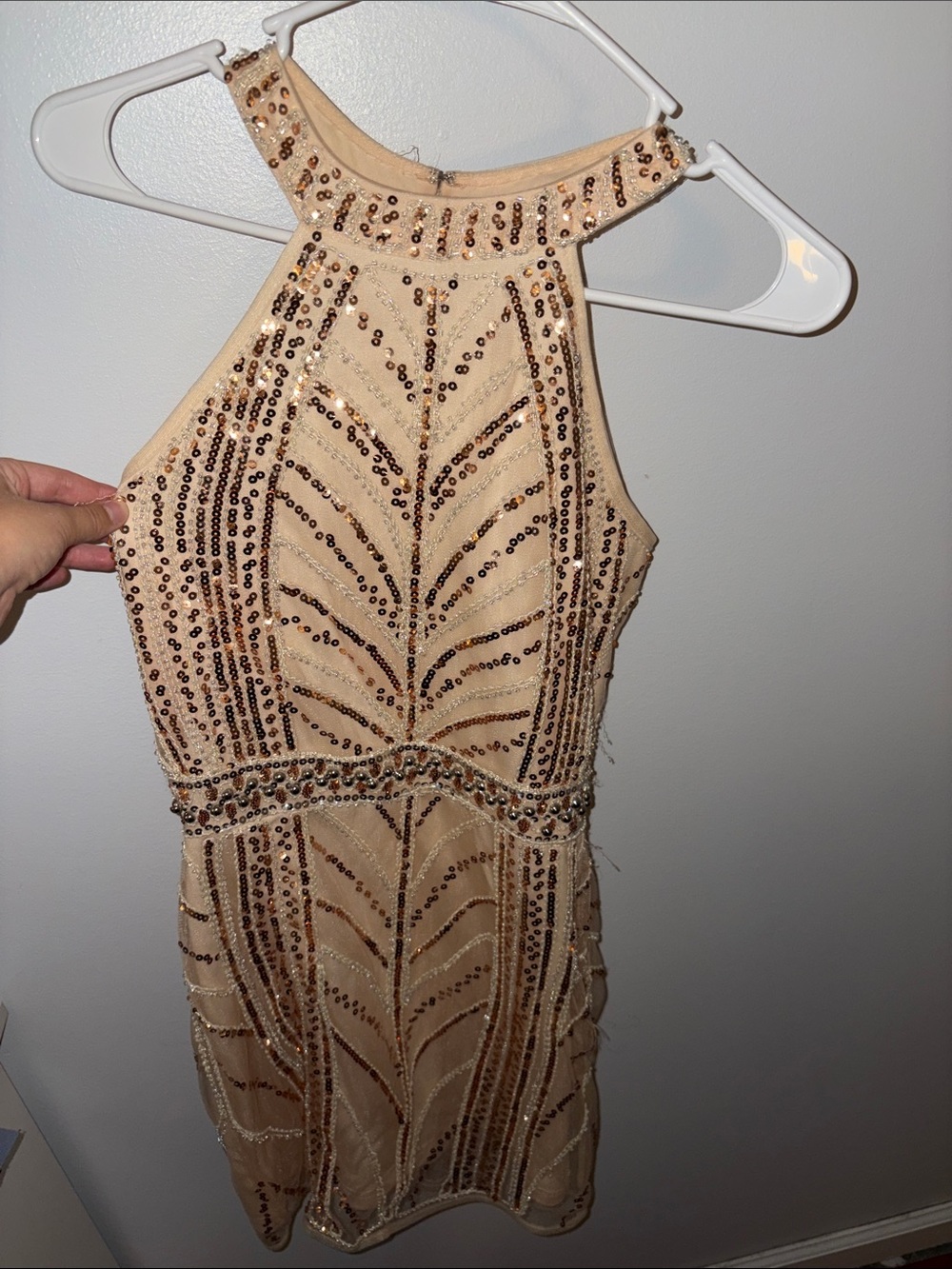 Windsor Nude Sequin Halter Mini Dress